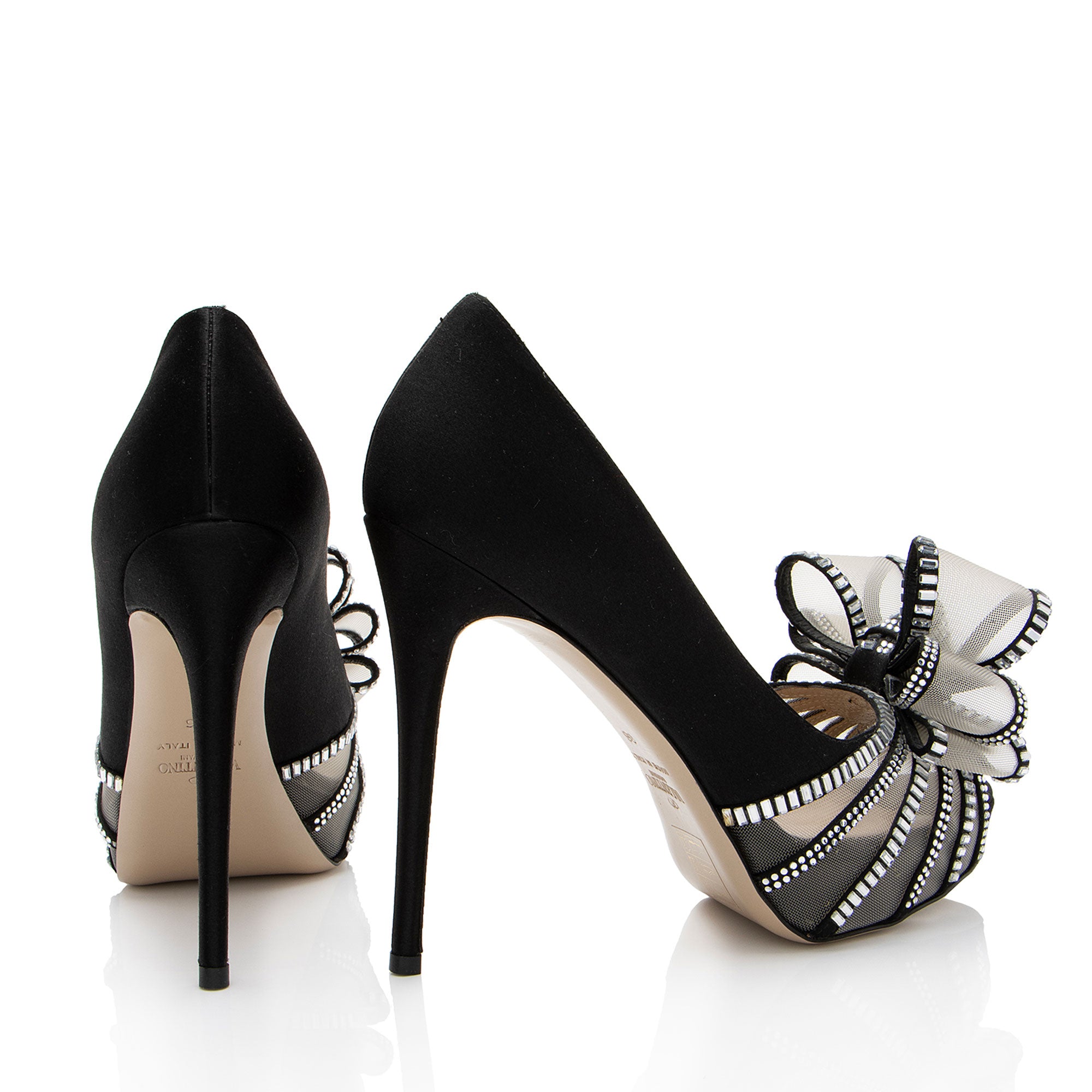 Valentino Satin Crystal Versailles Bow Peep Toe Pumps - Size 6 / 36