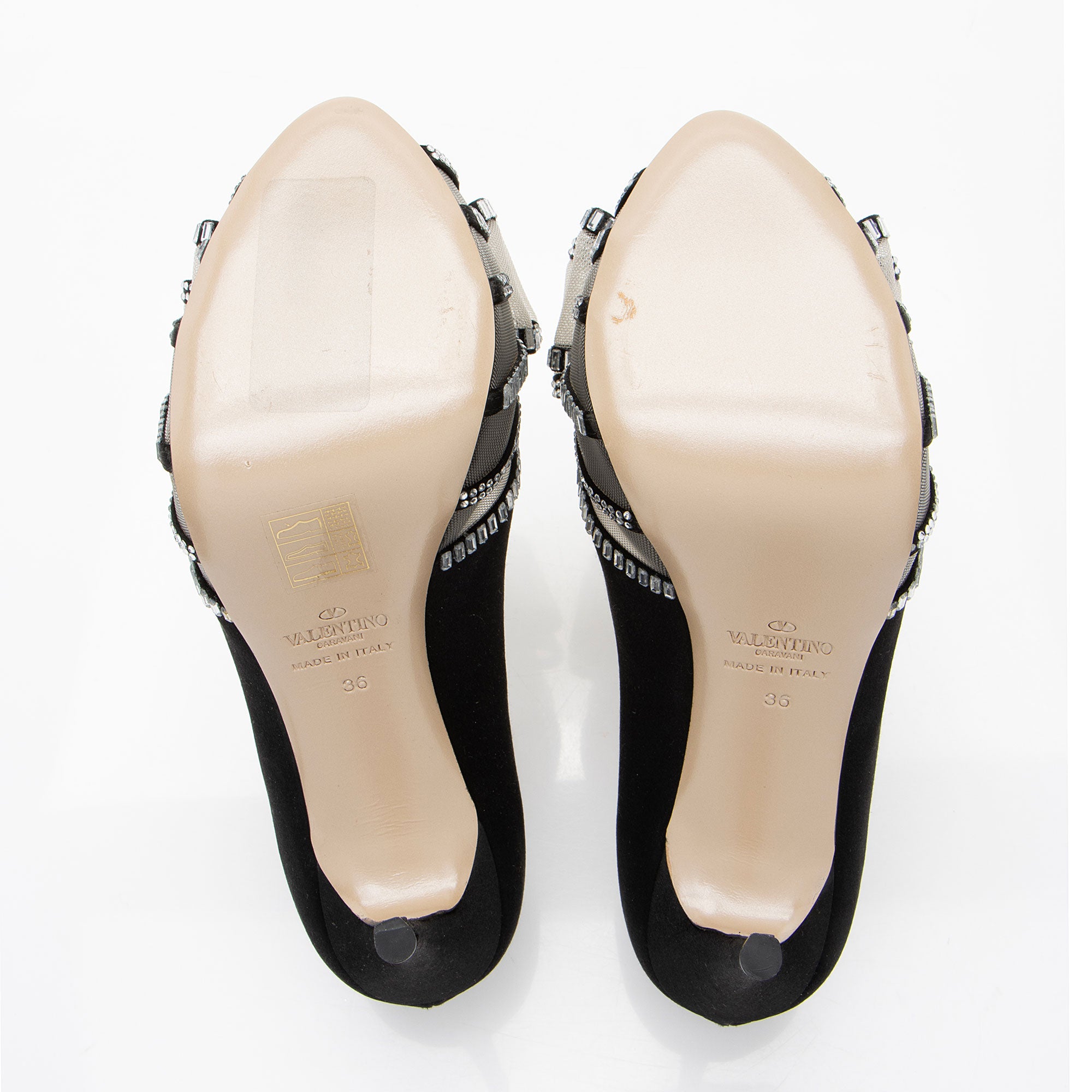 Valentino Satin Crystal Versailles Bow Peep Toe Pumps - Size 6 / 36
