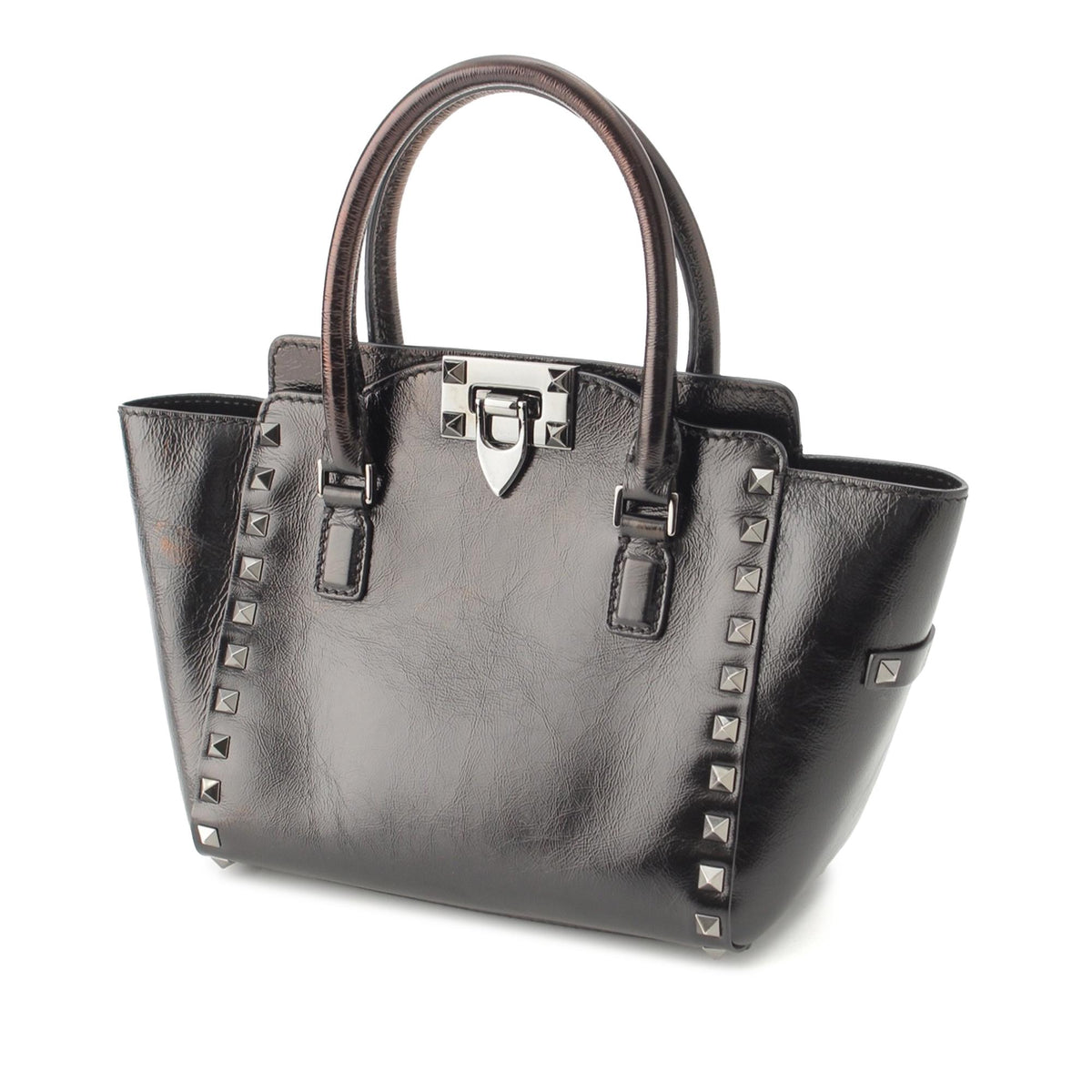 Valentino Small Crinkled Calfskin Rockstud Double Handle Tote