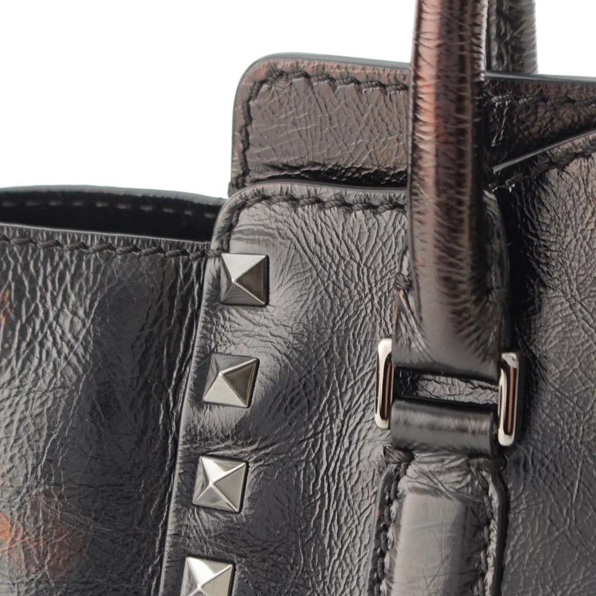 Valentino Small Crinkled Calfskin Rockstud Double Handle Tote
