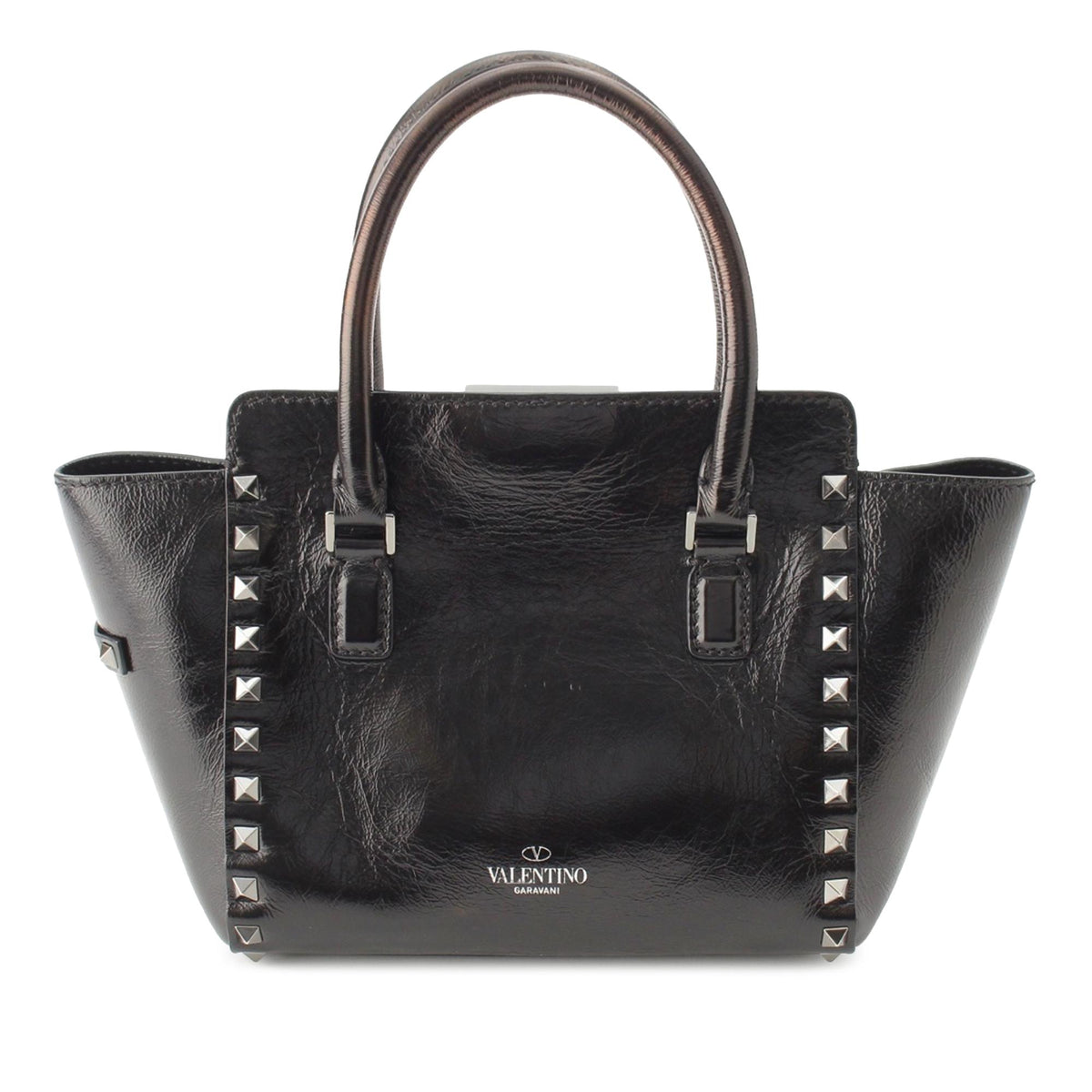 Valentino Small Crinkled Calfskin Rockstud Double Handle Tote