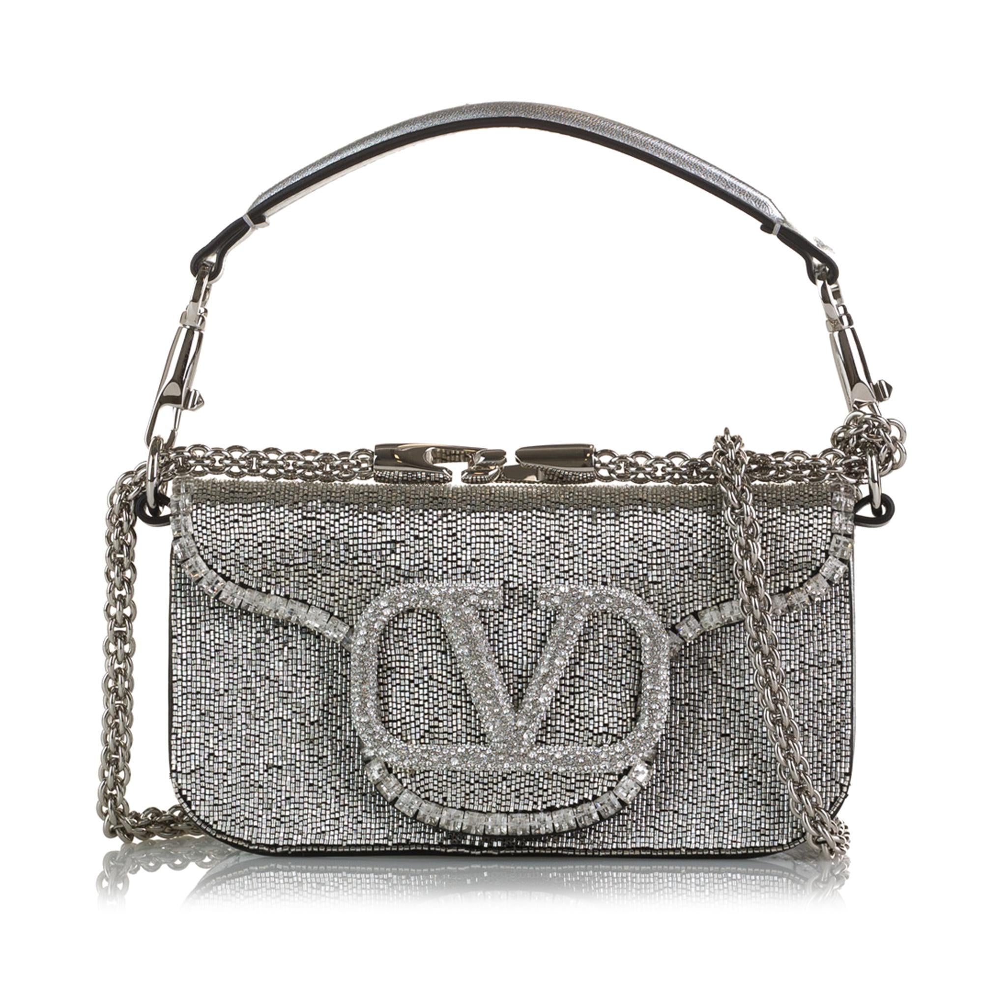 Valentino Small Crystal Embellished Loco VLogo Satchel (SHG-voDPnk)