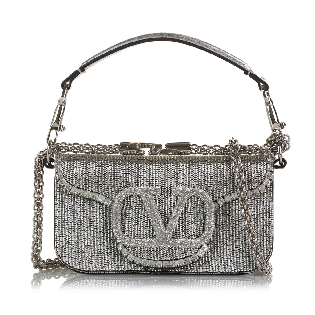 Valentino Small Crystal Embellished Loco VLogo Satchel (SHG-voDPnk) – LuxeDH