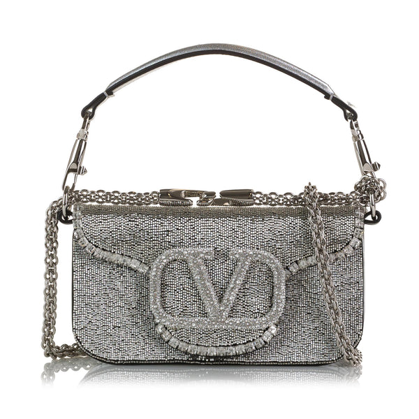 Valentino Small Crystal Embellished Loco VLogo Satchel (SHG-voDPnk)