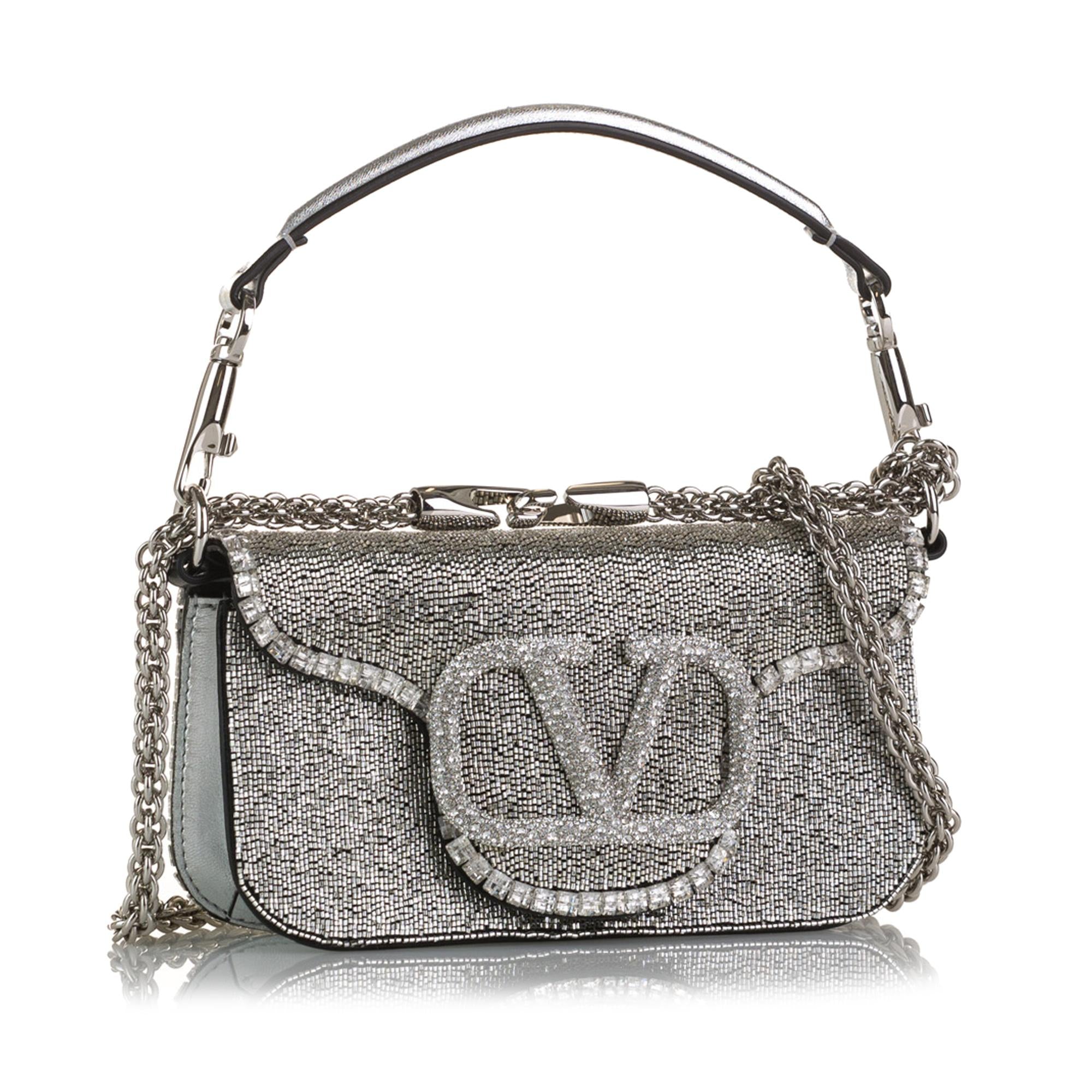 Valentino Small Crystal Embellished Loco VLogo Satchel (SHG-voDPnk)
