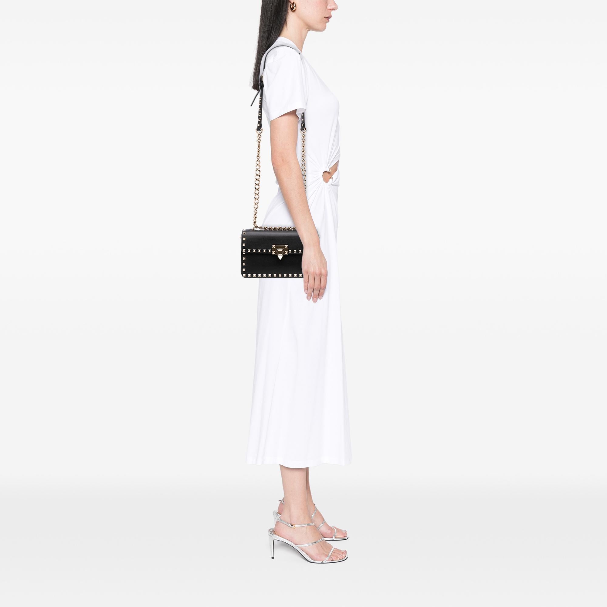 Valentino Small Leather Rockstud Flip Lock Chain Crossbody