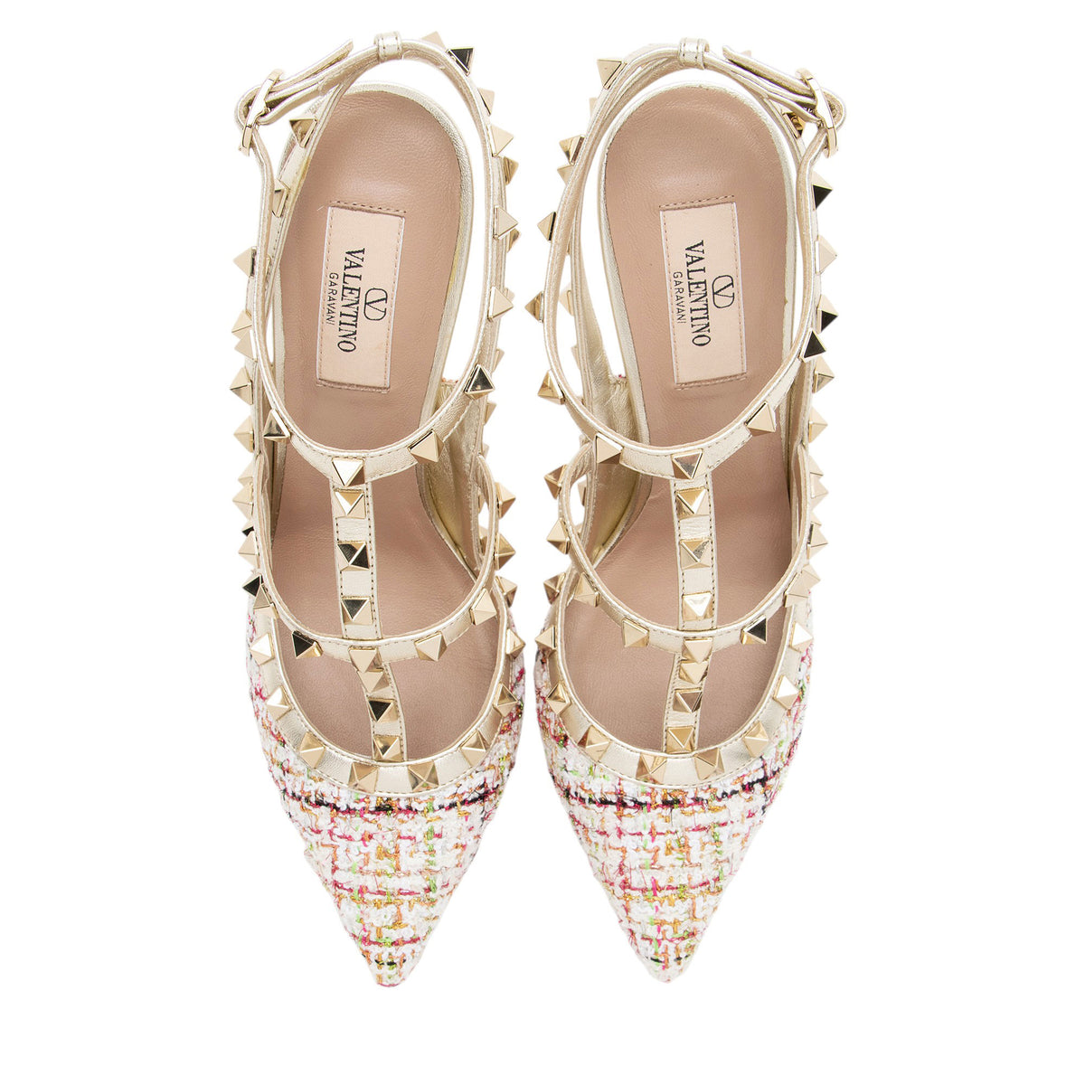 Valentino Tweed Rockstud T-Strap Pumps - Size 9 / 39