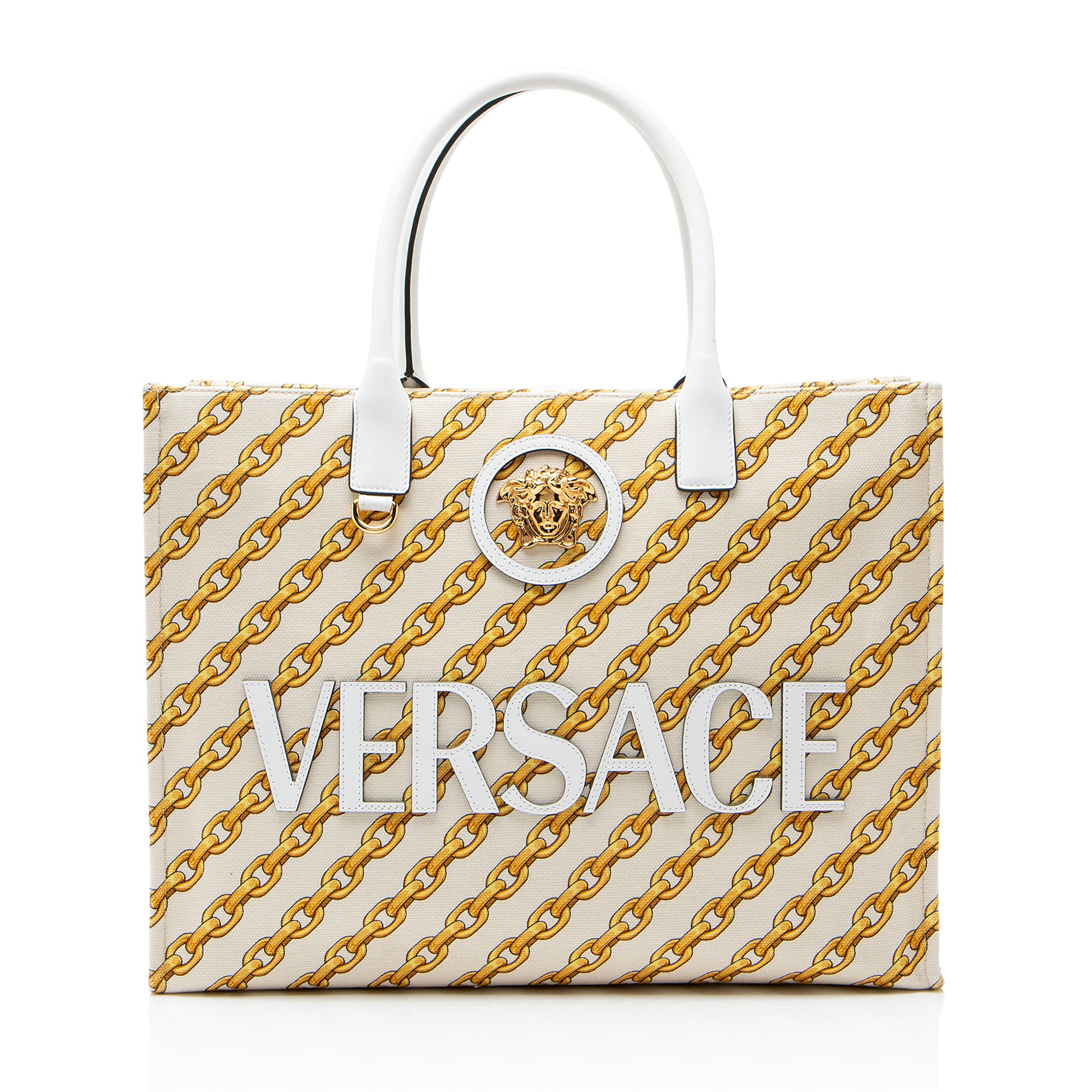 Versace Chain Link Canvas La Medusa Large Tote