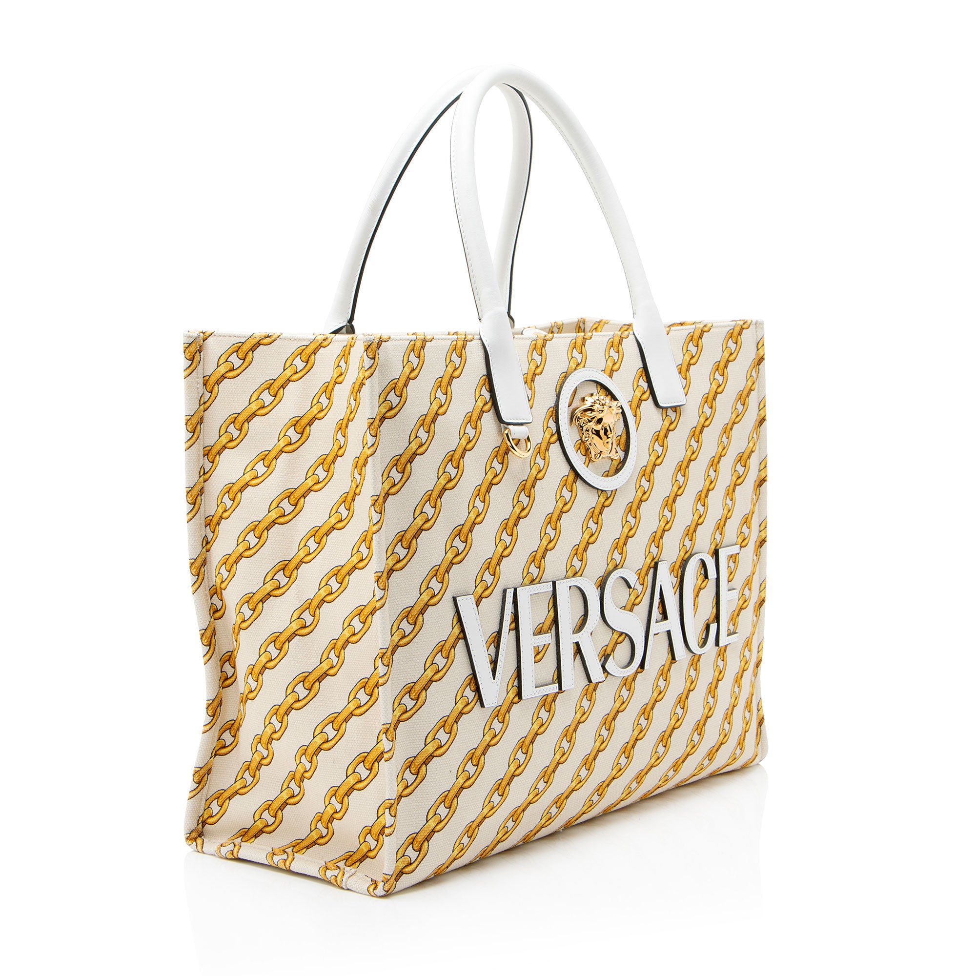 Versace Chain Link Canvas La Medusa Large Tote