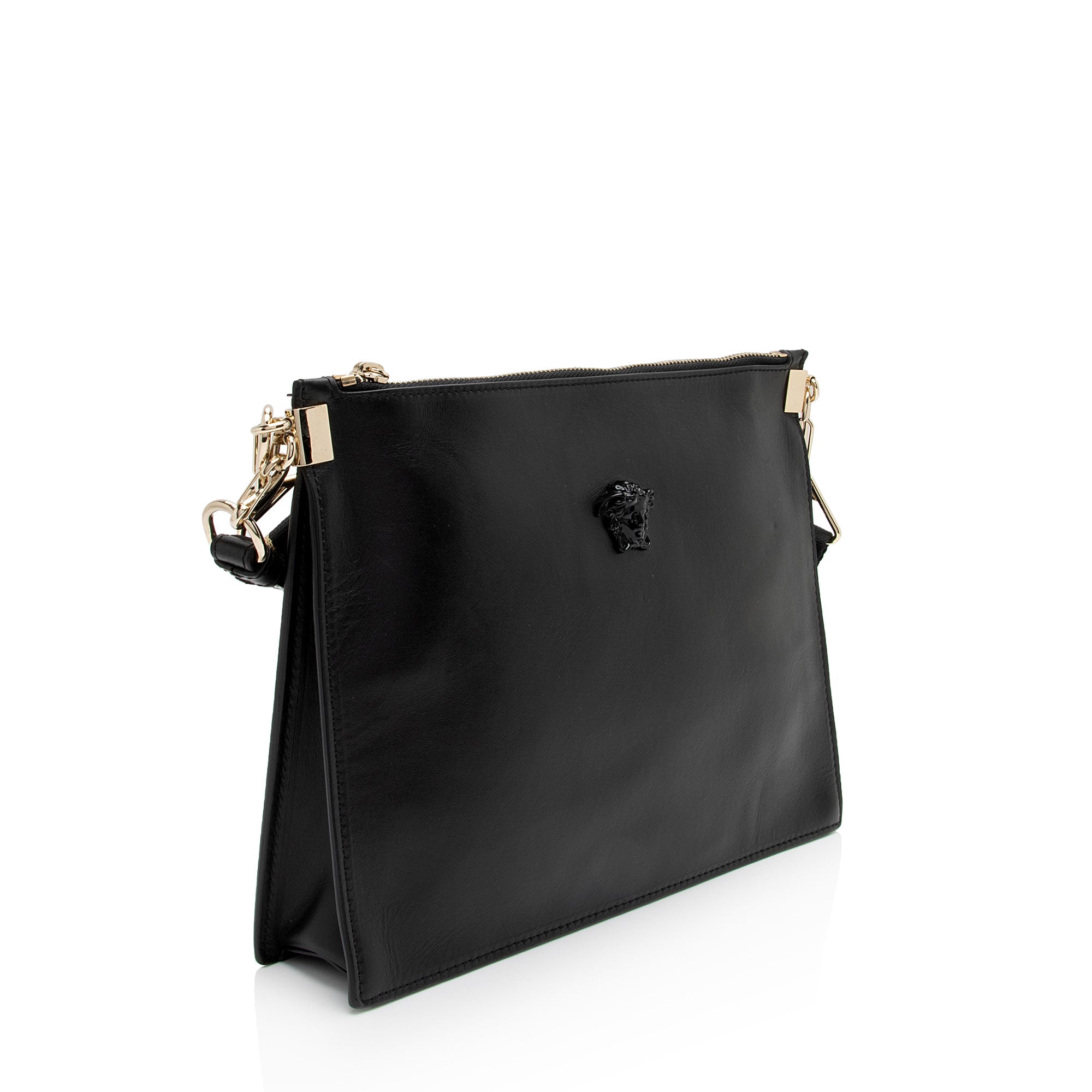Versace Leather Palazzo Medusa Zip Clutch Crossbody Bag (SHF-FSe9FM)