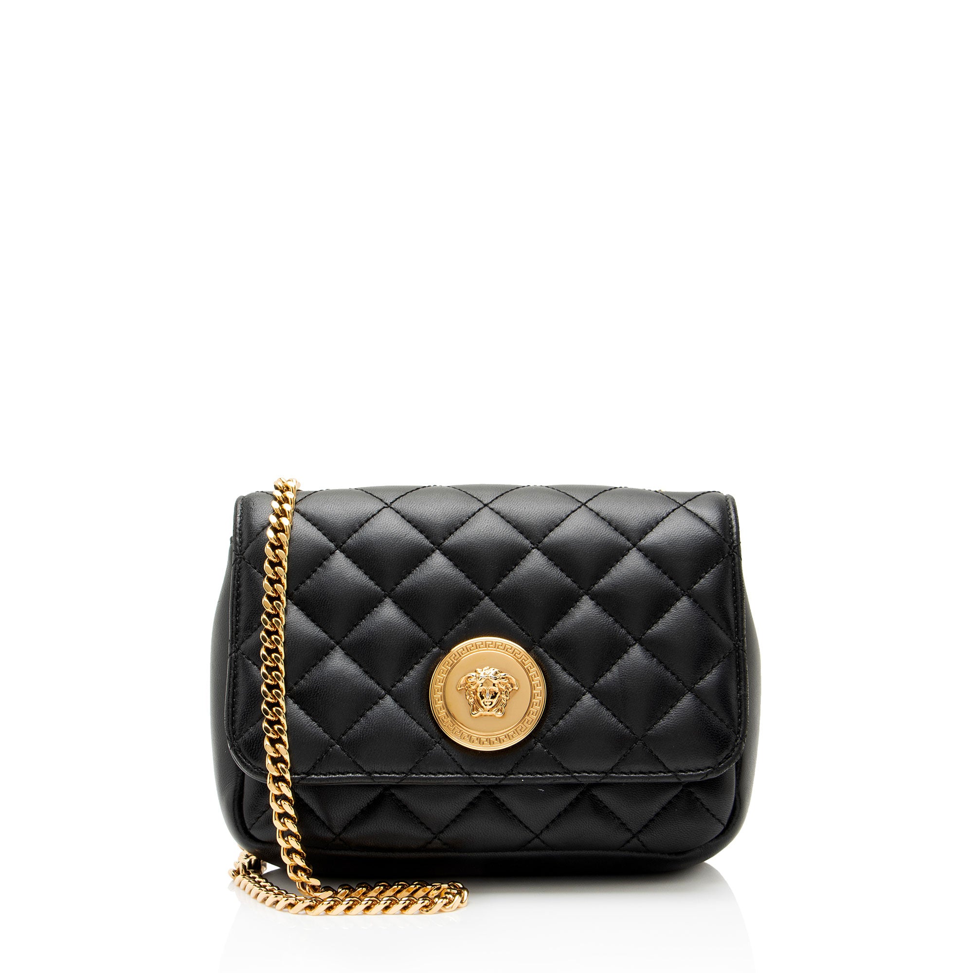 Versace Quilted Leather Medusa Square Small Flap Bag