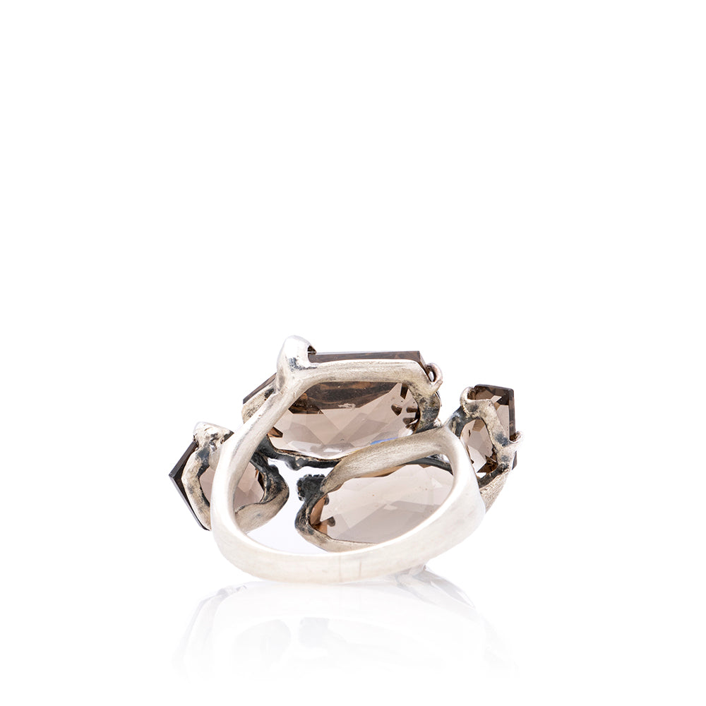 Alexis Bittar Sterling Silver Quartz Smoky Gold Marquis Ring - Size 6 1/2 (SHF-18877)