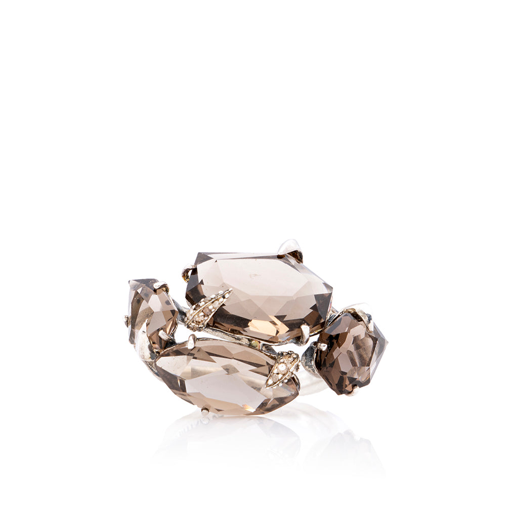 Alexis Bittar Sterling Silver Quartz Smoky Gold Marquis Ring - Size 6 1/2 (SHF-18877)