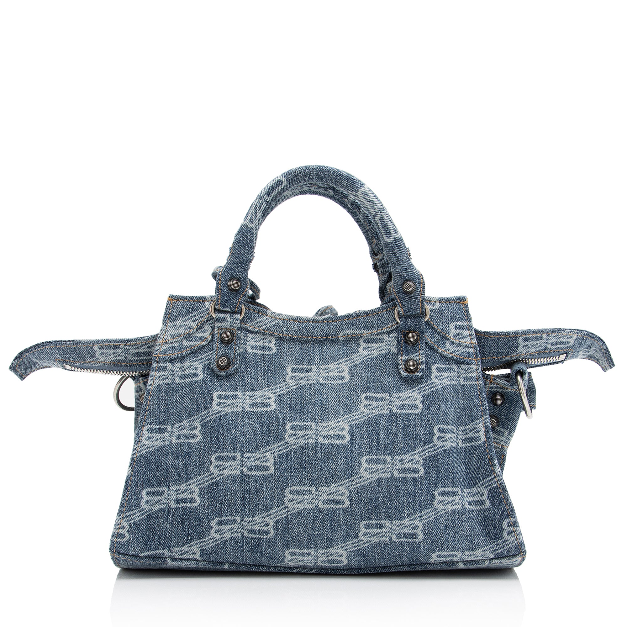 Balenciaga BB Monogram Denim Neo Cagole City XS Satchel (SHF-23464)