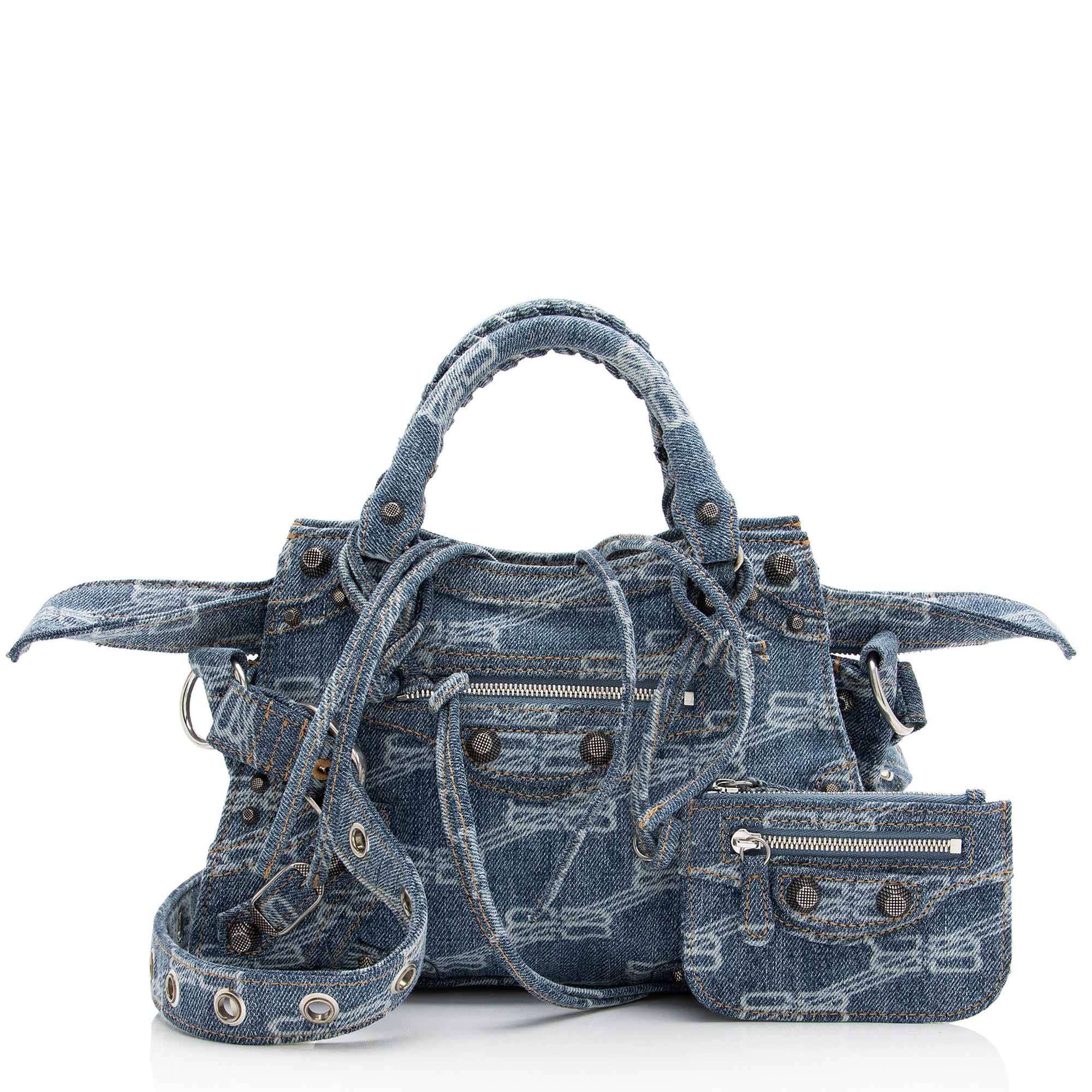 Balenciaga BB Monogram Denim Neo Cagole City XS Satchel (SHF-23464)