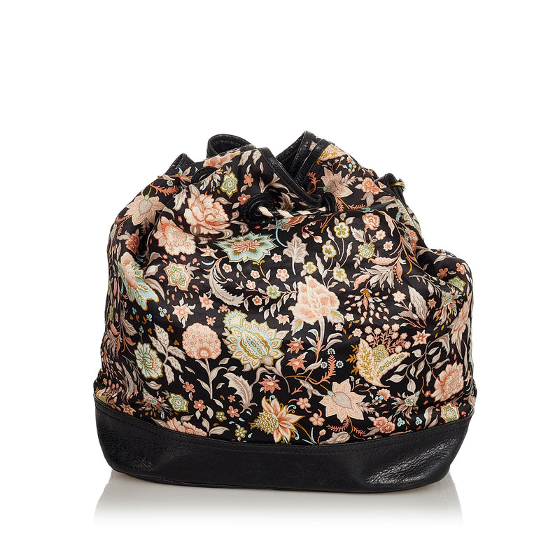 Balenciaga Floral Print Satin Bucket Bag (SHG-25724)