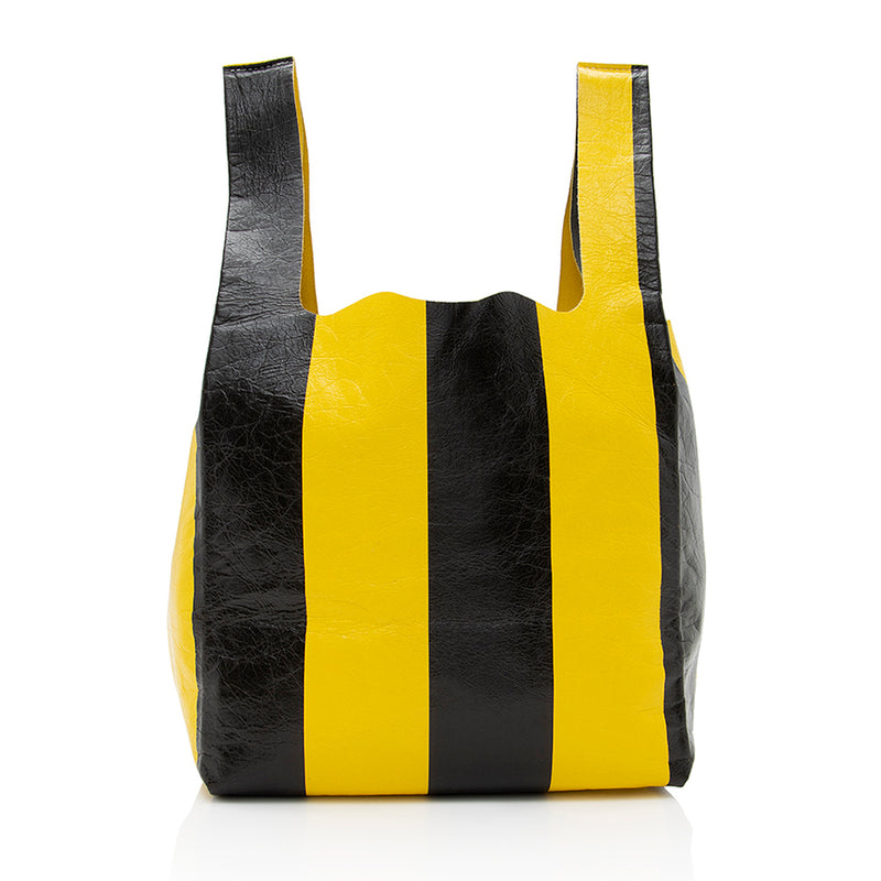 Balenciaga Leather Striped Supermarket Shopper Tote (SHF-18778