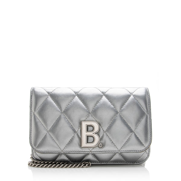 Balenciaga Quilted Metallic Leather B Dot Shoulder Bag (SHF-16927)