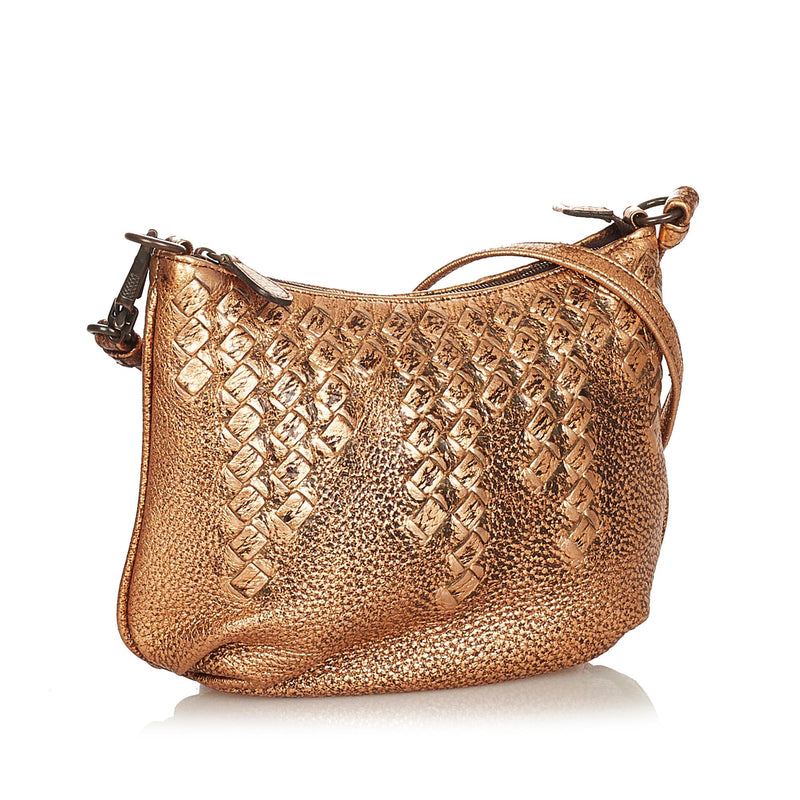Bottega Veneta Metallic Intrecciato Leather Shoulder Bag (SHG-26302)