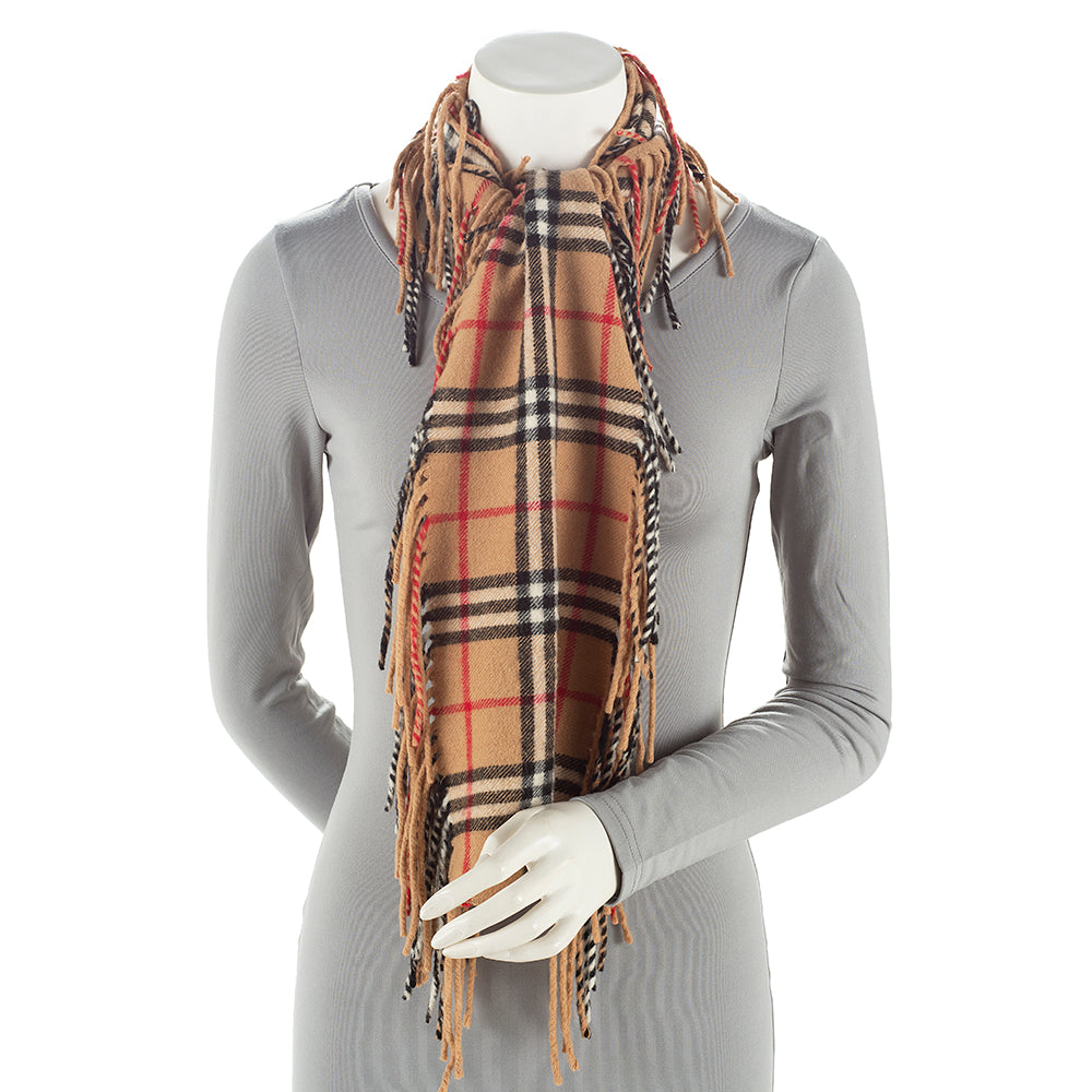 Burberry Cashmere Happy Plaid Fringe Scarf (SHF-20648)