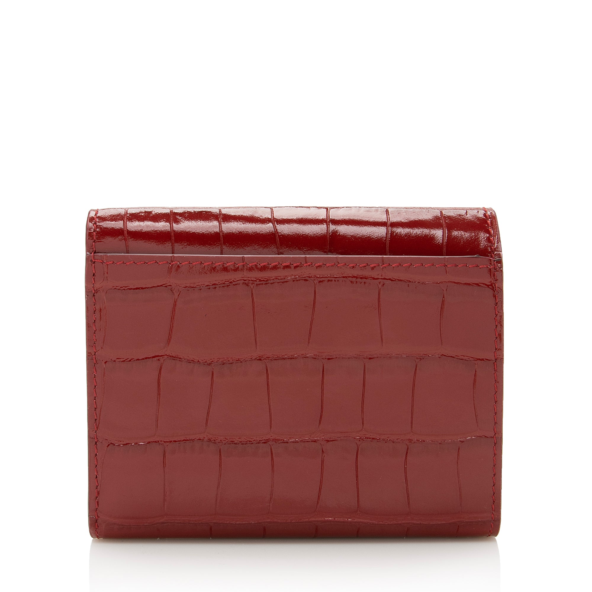 Burberry Croc Embossed Calfskin TB Tri-Fold Compact Wallet (SHF-22710)