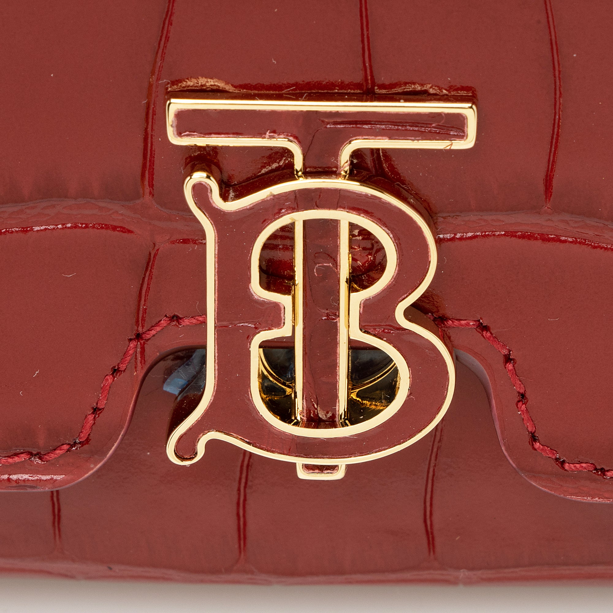 Burberry Croc Embossed Calfskin TB Tri-Fold Compact Wallet (SHF-22710)