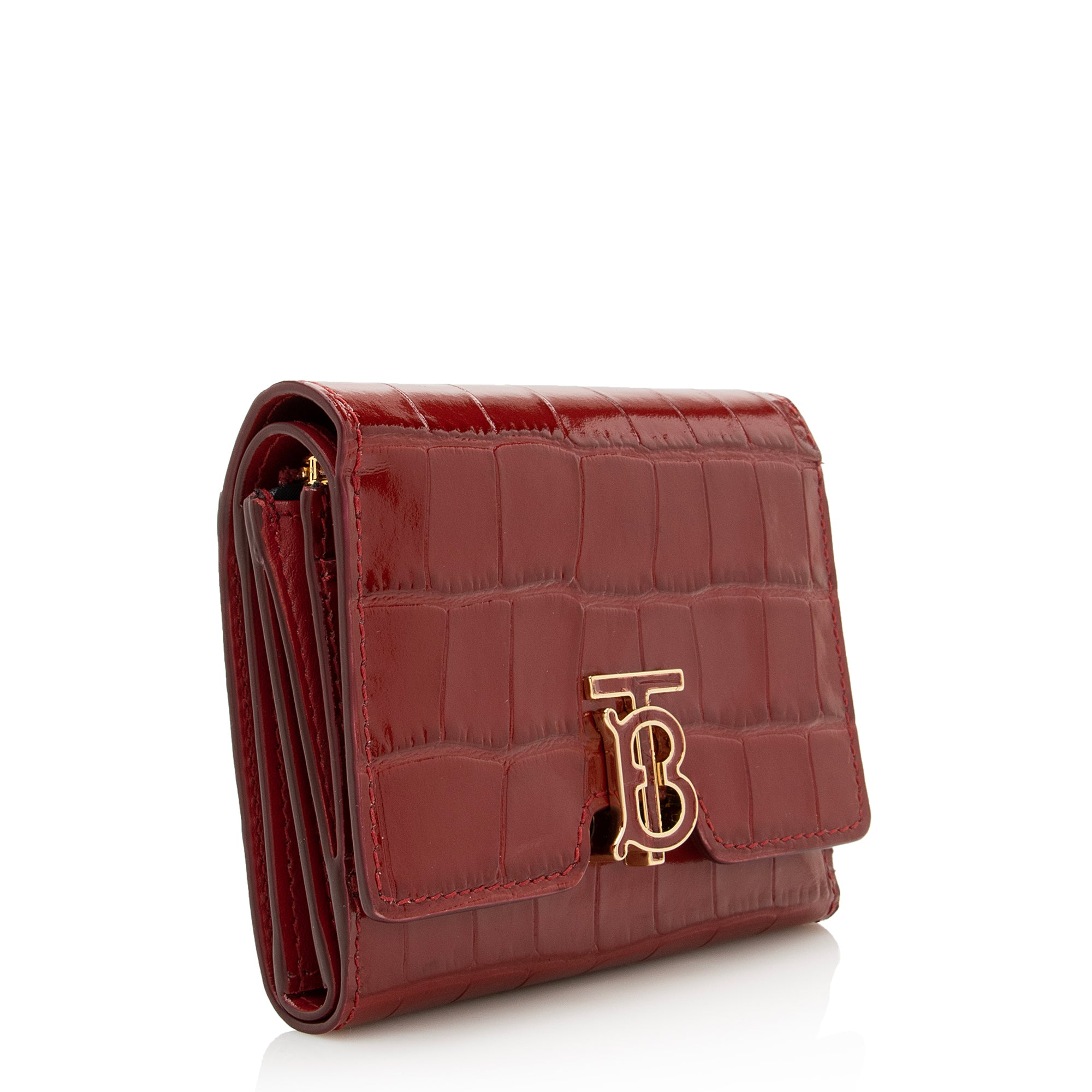 Burberry Croc Embossed Calfskin TB Tri-Fold Compact Wallet (SHF-22710)