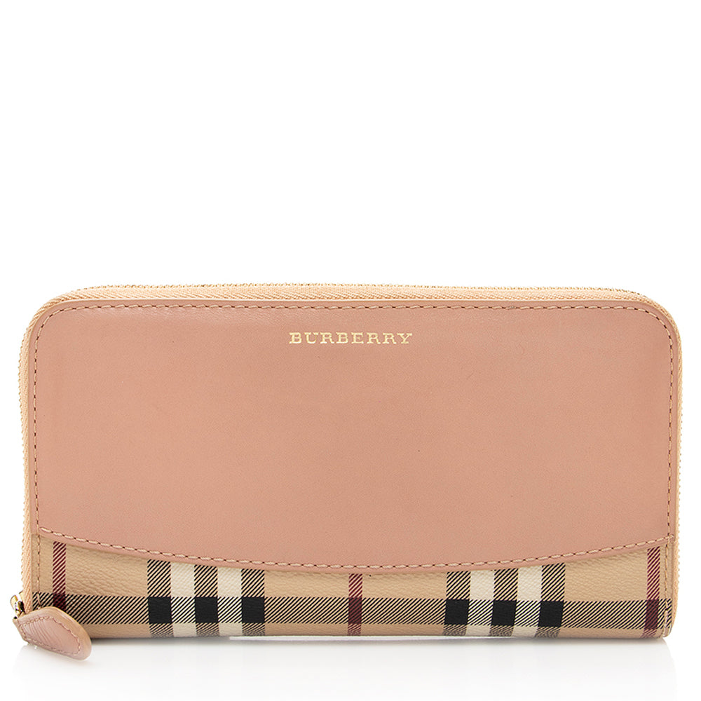 Burberry Check Embossed Zip Around Wallet