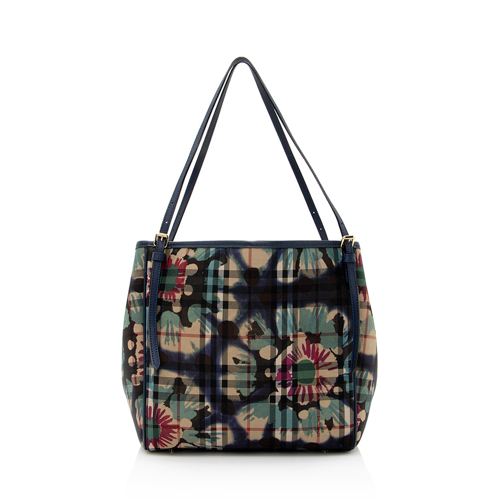 Burberry Haymarket Check Floral Canter Small Tote (SHF-21969