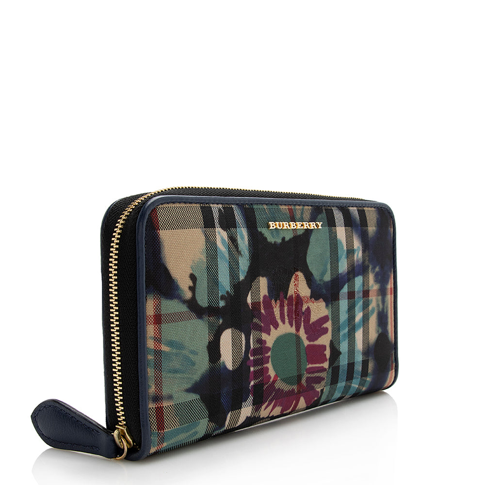 Burberry Haymarket Check And Leather Wallet In Dusty Pink/multicolour