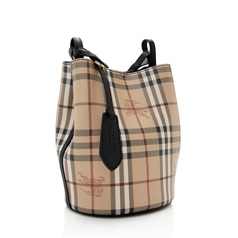 Burberry Haymarket Check Lorne Small Bucket Bag (SHF-18602)
