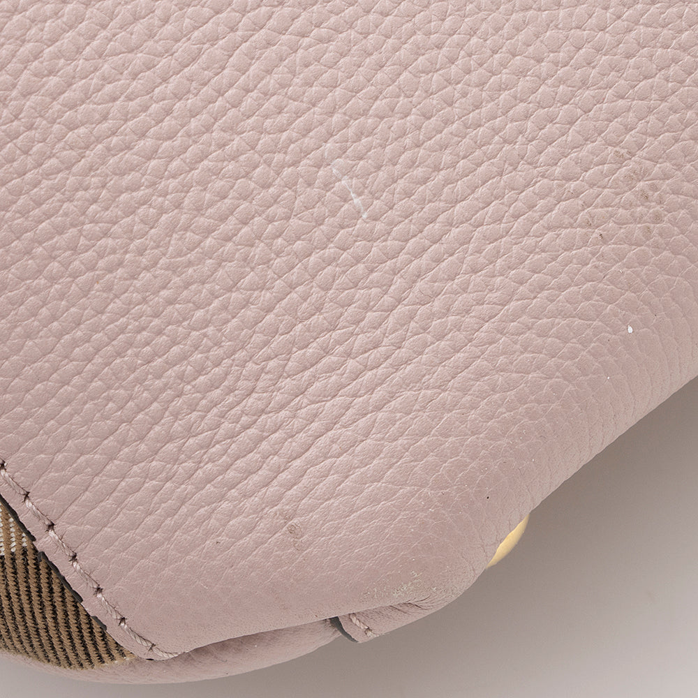 Burberry House Check Leather Banner Small Tote (SHF-19183)