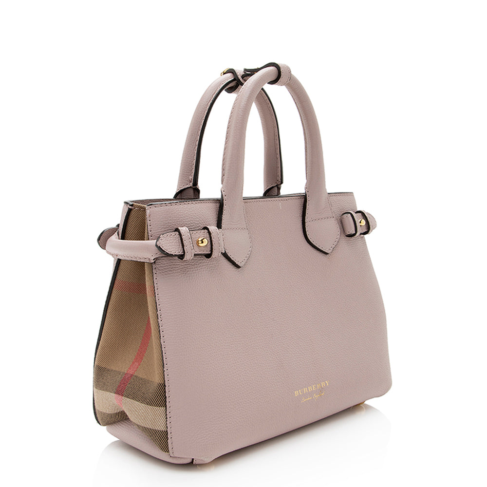 Burberry House Check Leather Banner Small Tote (SHF-19183)