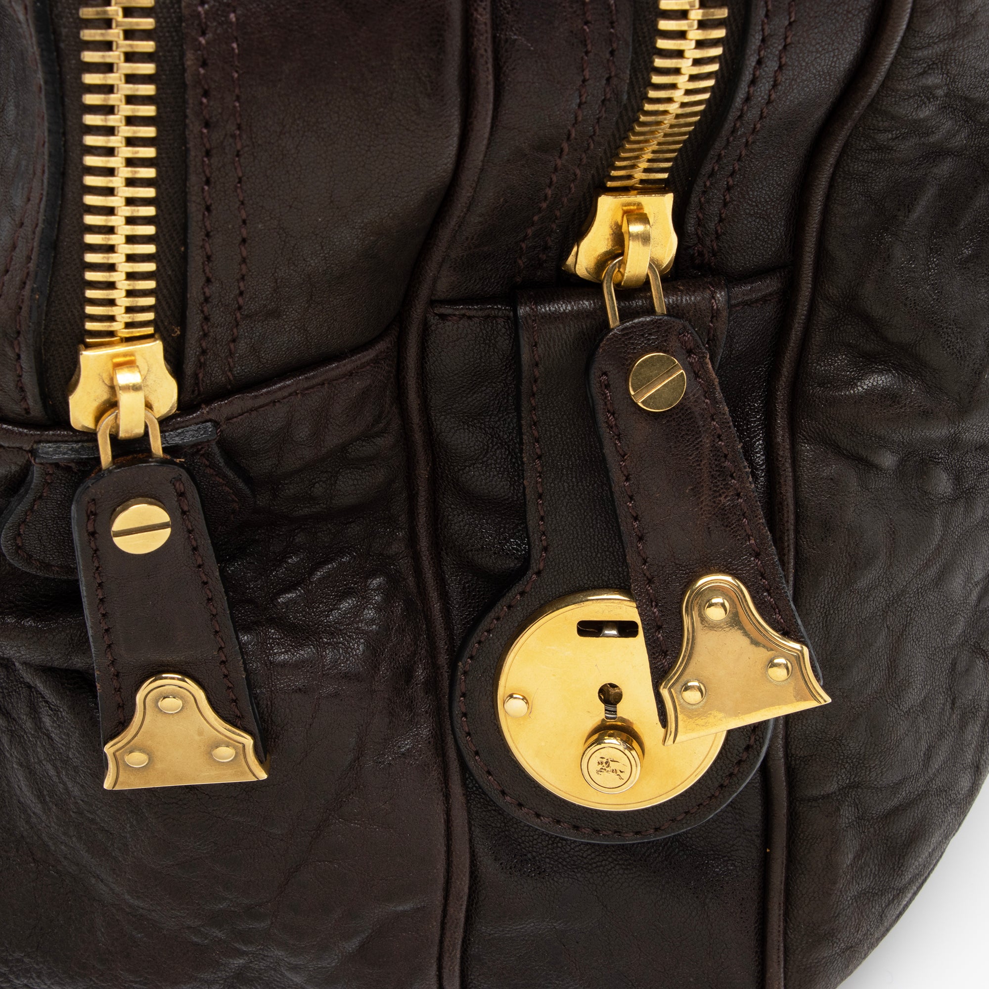 Burberry Leather Ashbury Double Zip Large Bowling Bag (SHF-23880)