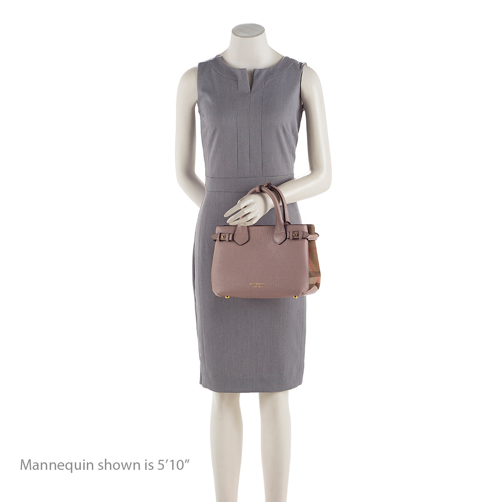 Burberry House Check Leather Banner Small Tote (SHF-19183)