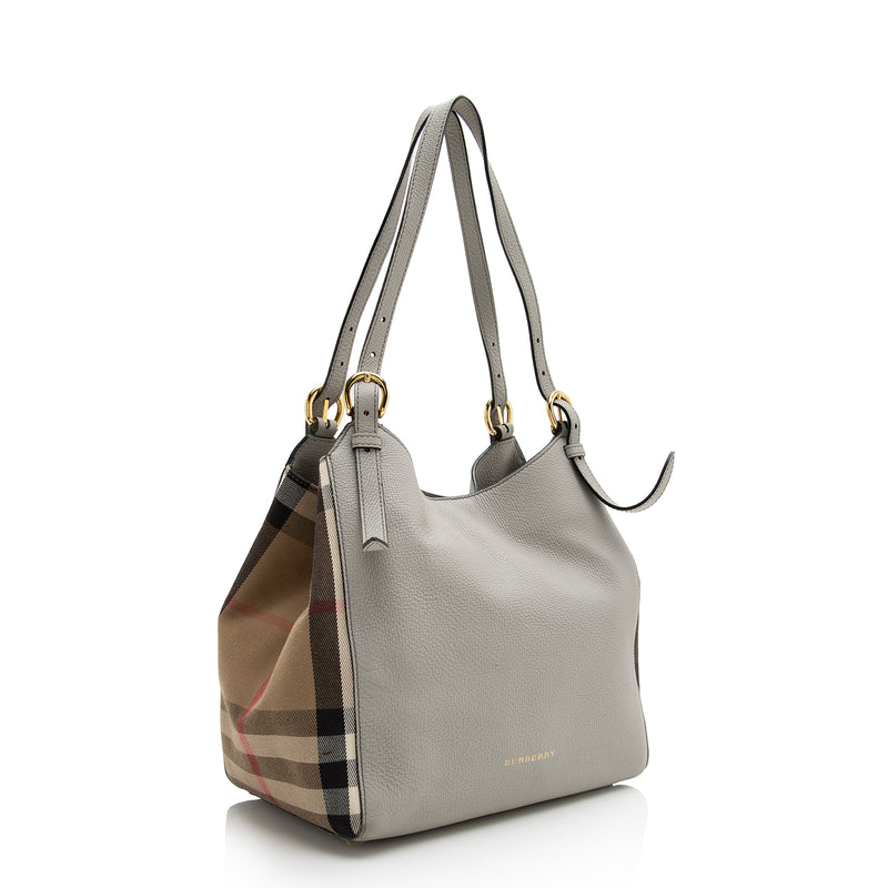 Burberry Leather House Check Derby Canterbury Small Tote (SHF-22598)