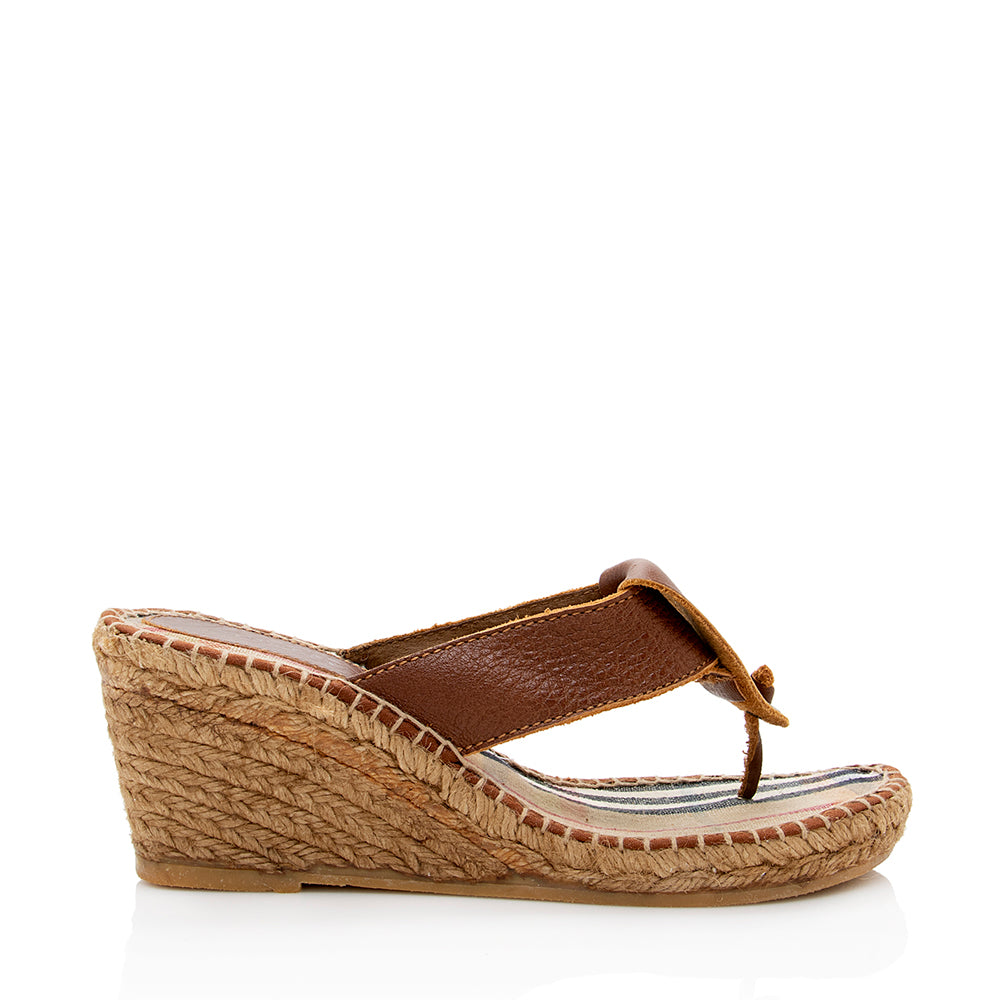 Burberry Leather Printed Wedge Thong Sandals - Size 9 / 39 (SHF-18129)