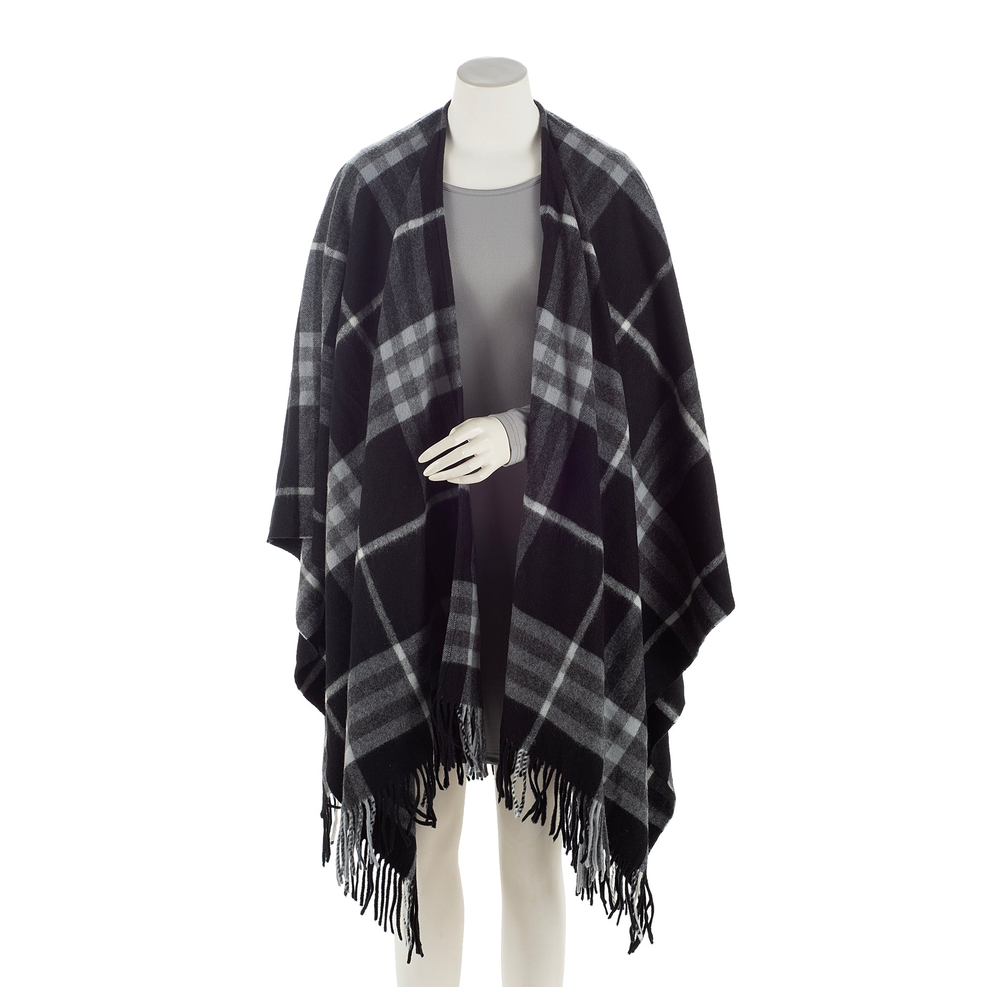 Burberry Mega Charcoal Check Merino Wool Cashmere Cape (SHF-22875)