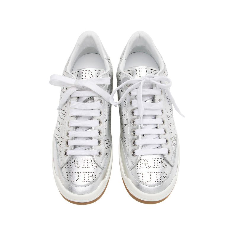 Burberry Metallic Leather Perforated Allover Logo Timsbury Sneakers - Size 8 / 38 (SHF-gcphNz)