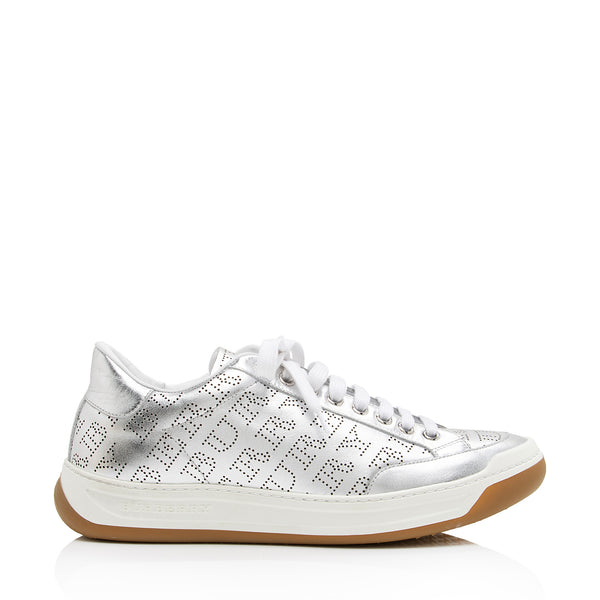 Burberry Metallic Leather Perforated Allover Logo Timsbury Sneakers - Size 8 / 38 (SHF-gcphNz)