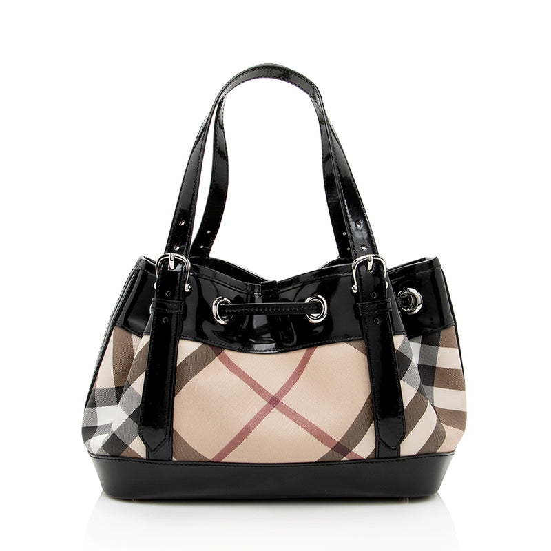 Leather Checked Tote Bag in Black - Burberry