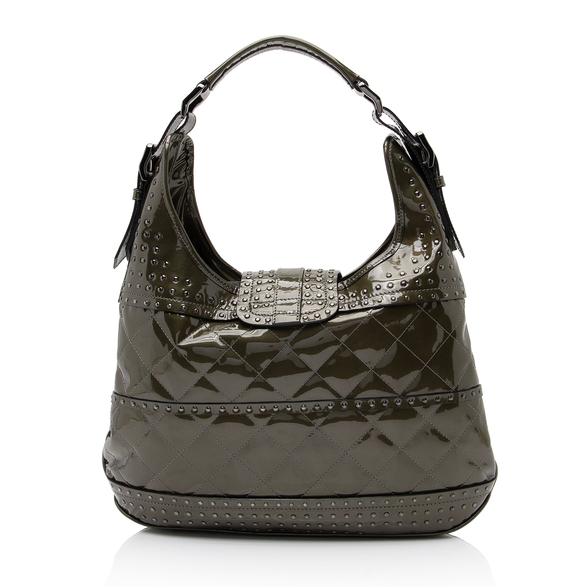 Burberry Patent Leather Studded Brook Hobo (SHF-23635)