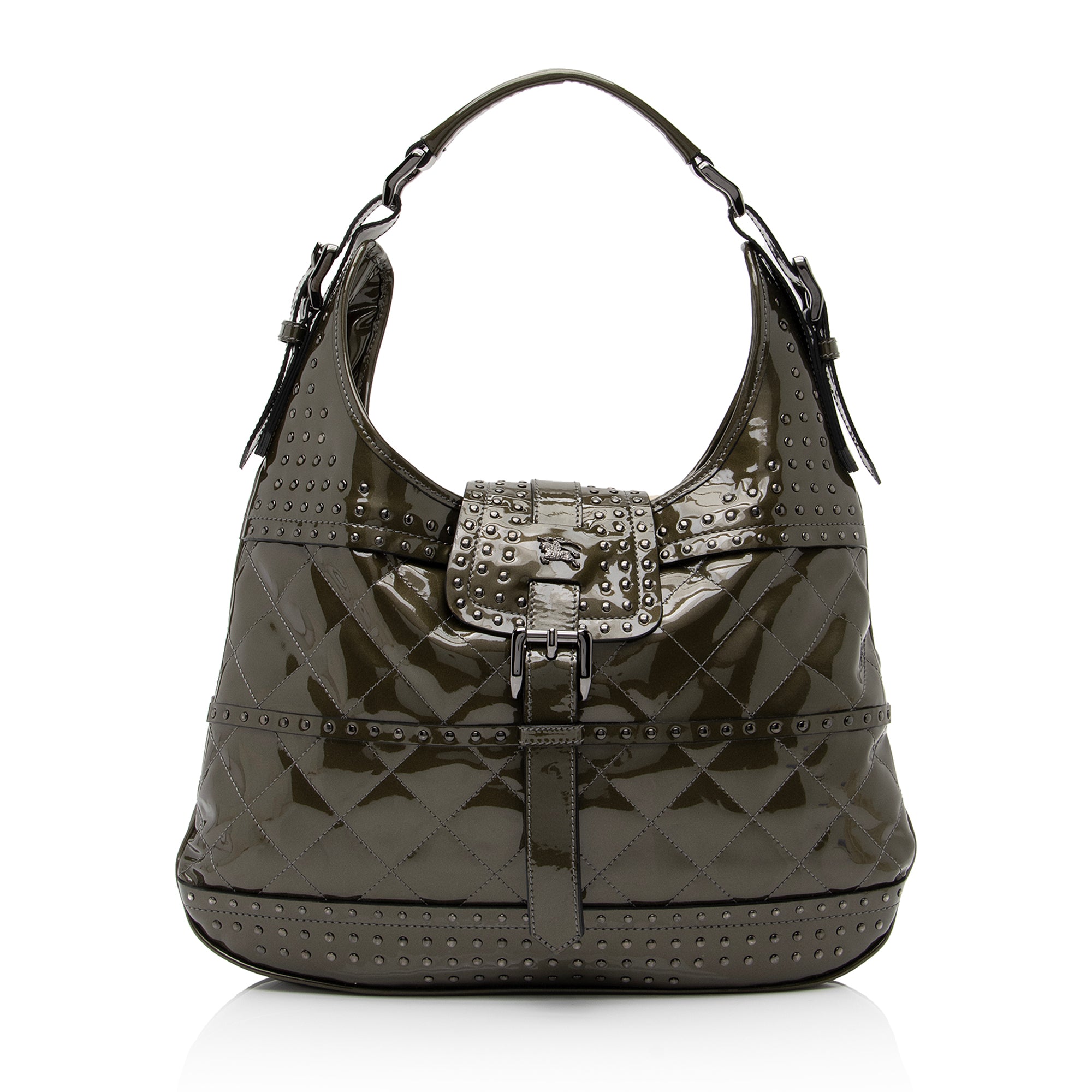 Burberry Patent Leather Studded Brook Hobo (SHF-23635)