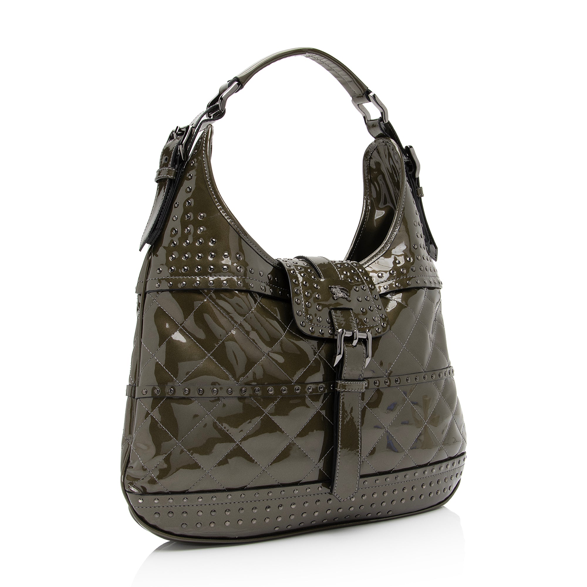 Burberry Patent Leather Studded Brook Hobo (SHF-23635)