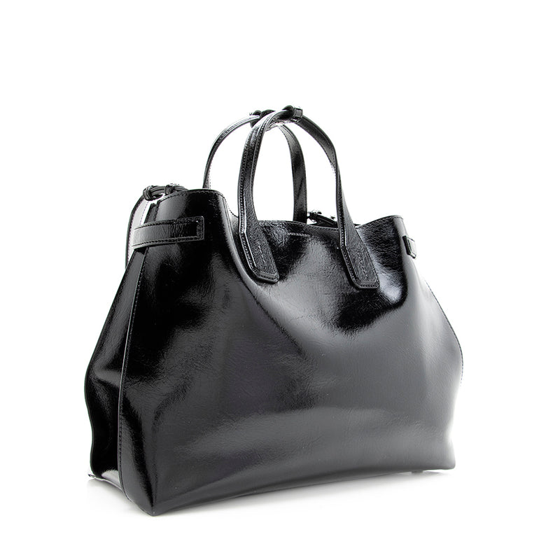 Burberry Patent Soft Calfskin Banner Small Tote (SHF-19715)