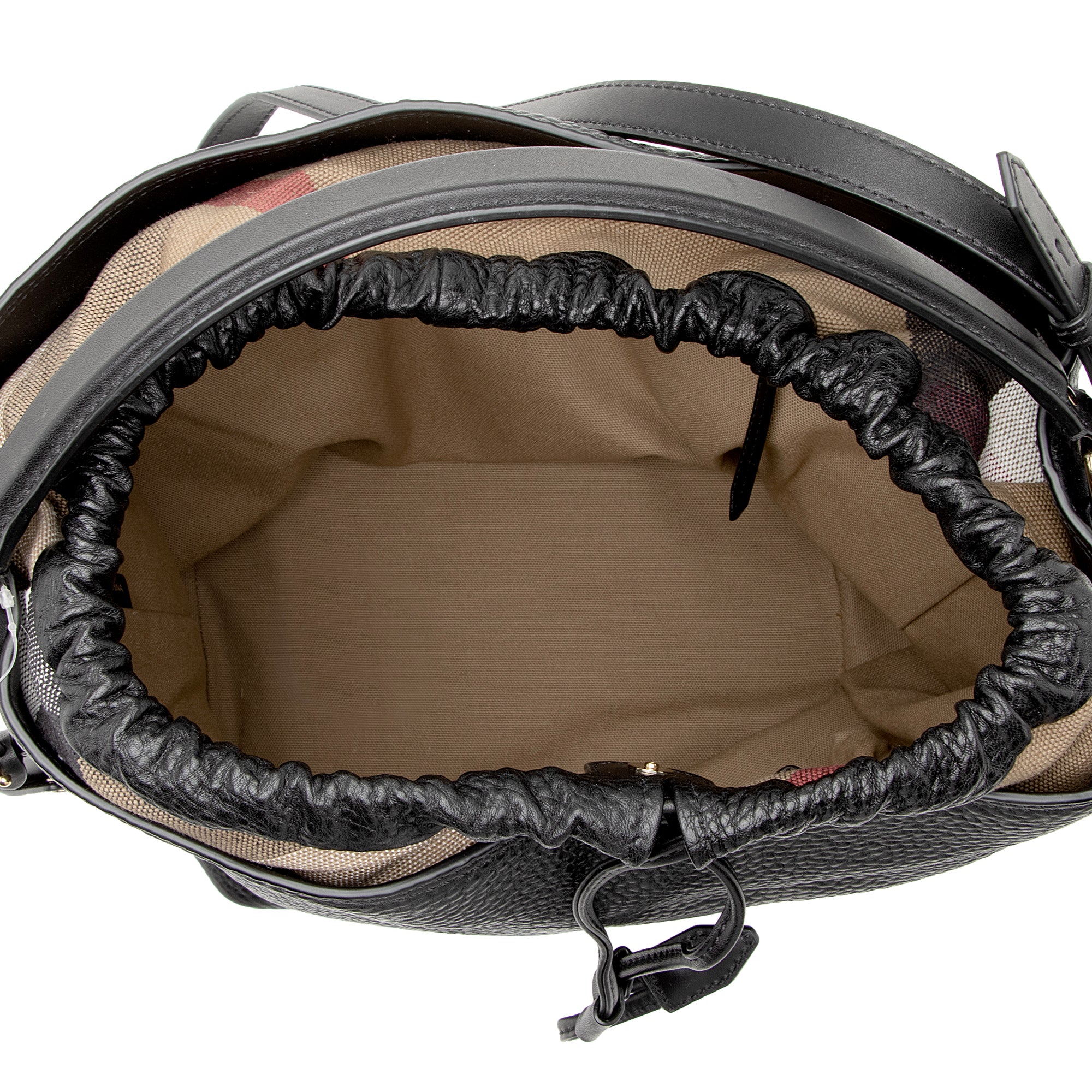 Burberry Pebbled Leather House Check Ashby Medium Hobo (SHF-22726)