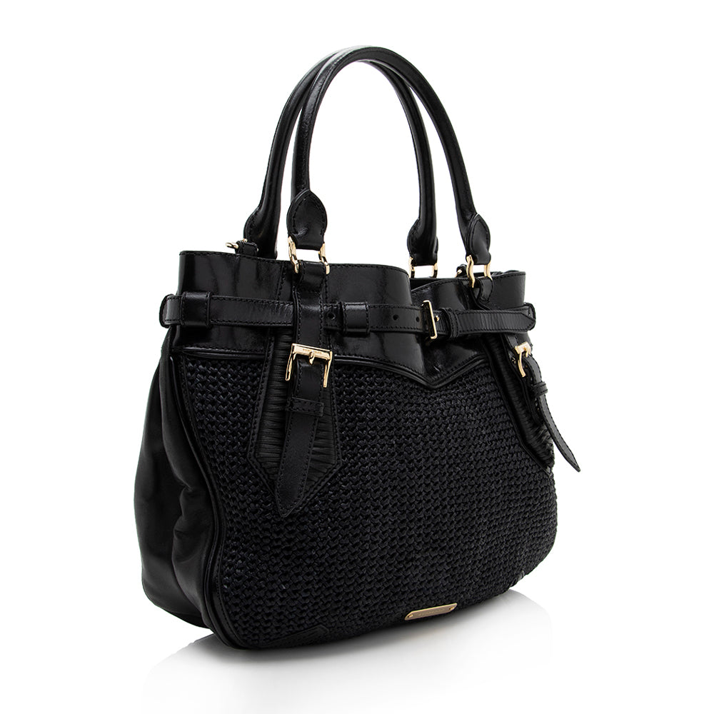 Burberry Prorsum Raffia Leather Whipstitch Satchel (SHF-17845)