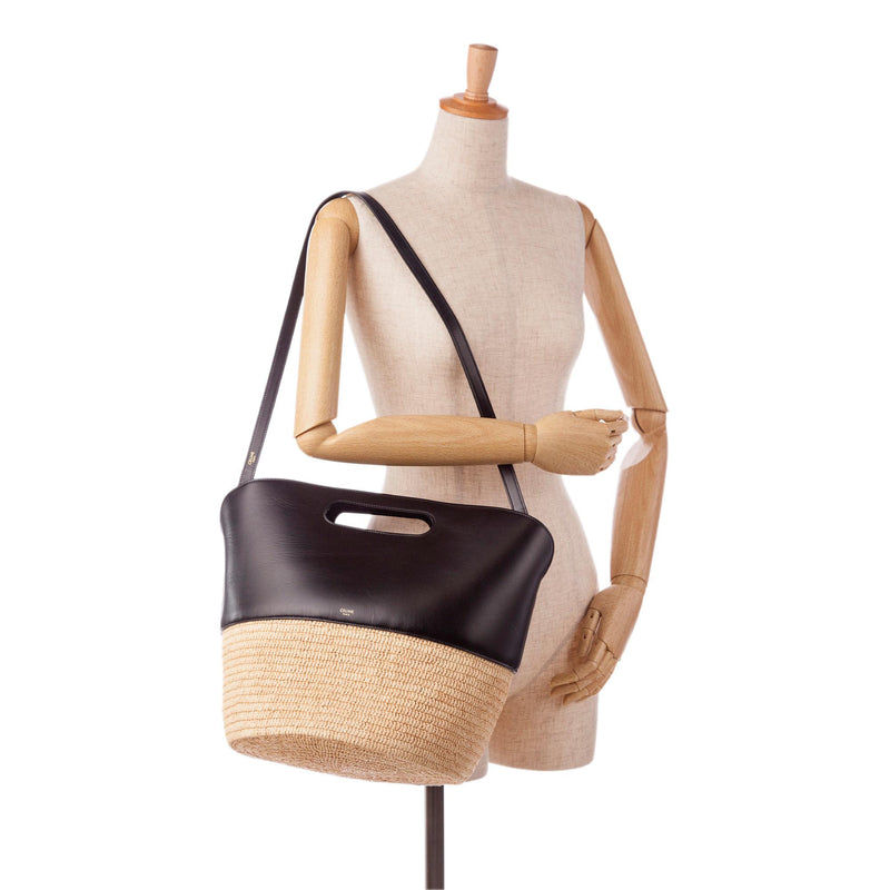 Celine Raffia and Leather Basket Bag (SHG-37905)