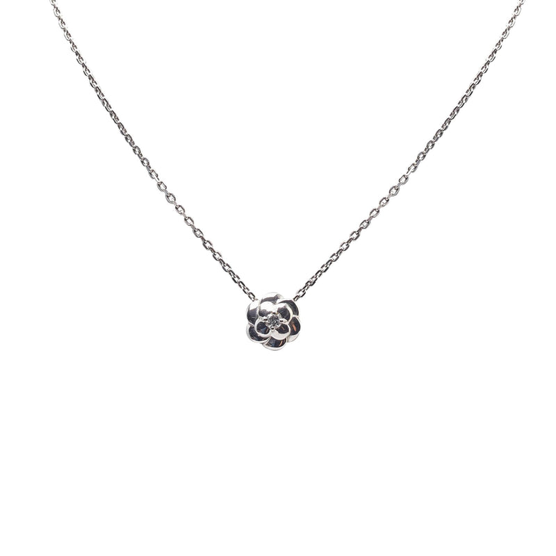 Chanel 18K White Gold Diamond Camellia Necklace Camellia Necklace