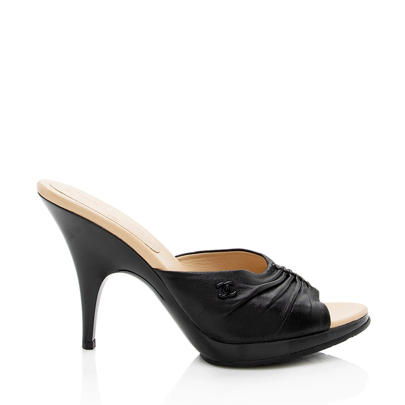 Chanel Black Leather Mule Heels